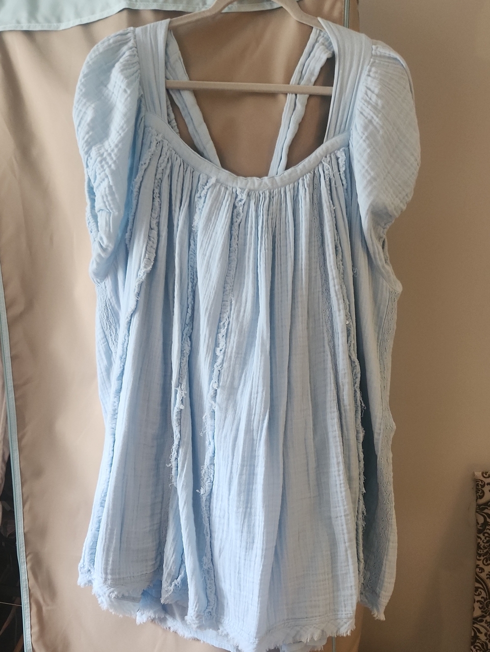 Light Blue Womens Peasant-Style Top